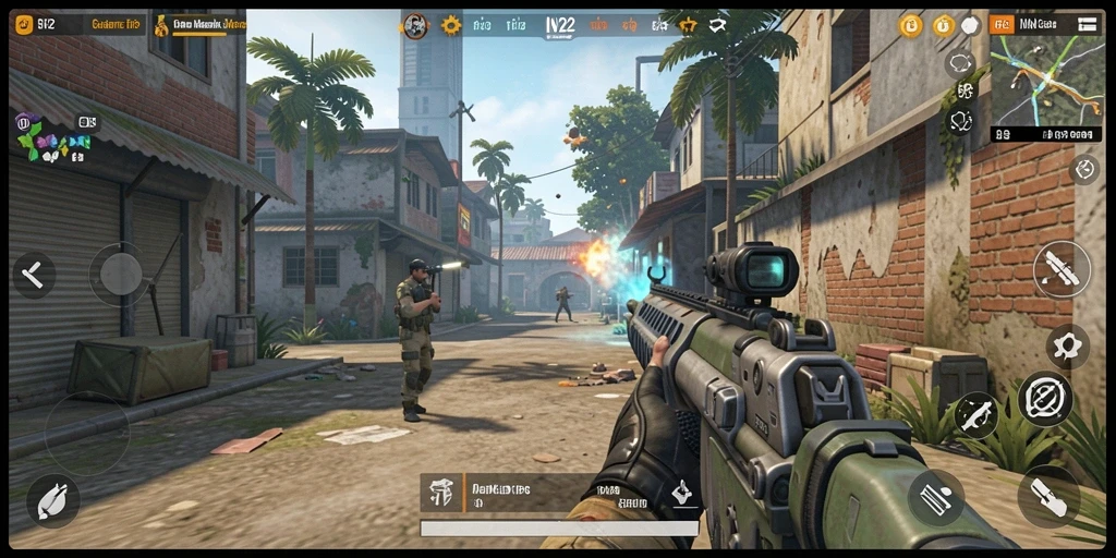 Tampilan gameplay seru dari IN22 menunjukkan aksi tembak-menembak yang mendebarkan.