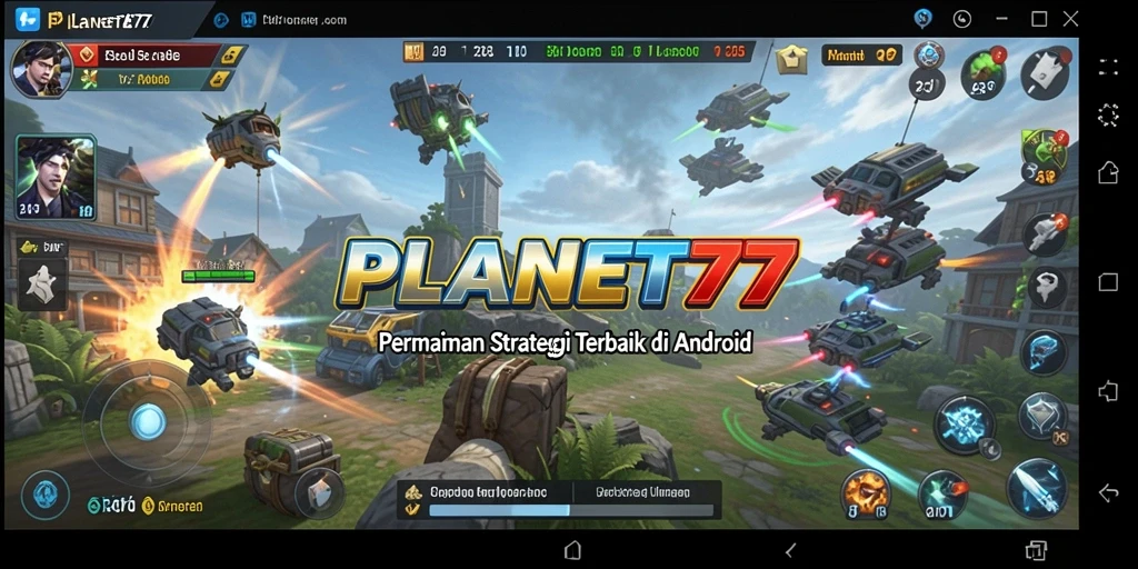 Screenshot gameplay <strong>PLANET77</strong> yang menunjukkan pertempuran strategis antar pemain.