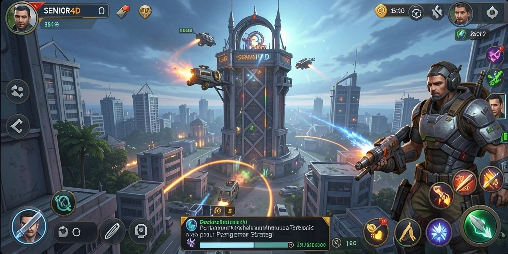 Tampilan gameplay <strong>SENIOR4D</strong> yang menegangkan dengan strategi Tower Defense yang menarik.