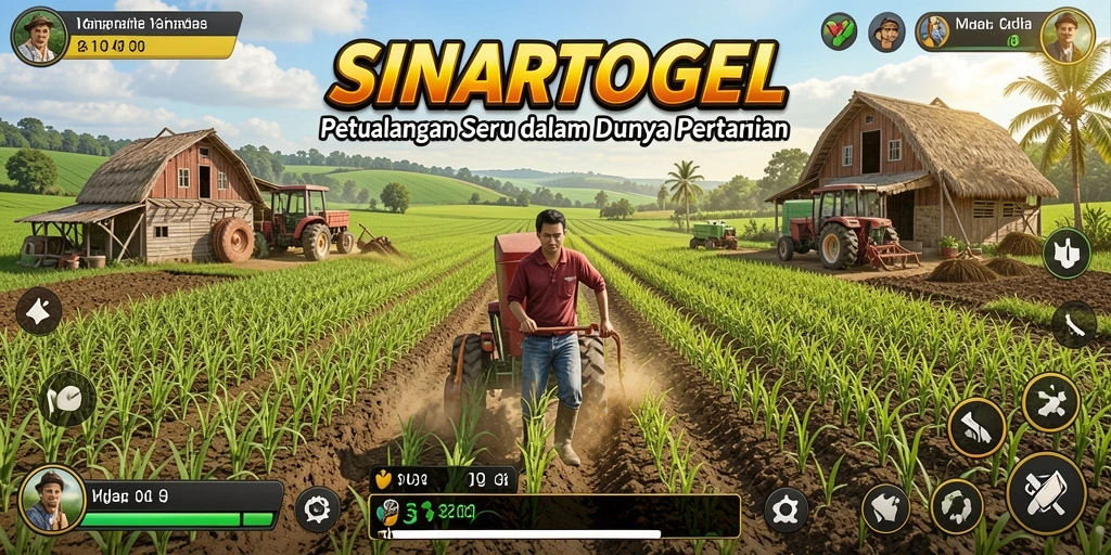Screenshot gameplay SINARTOGEL menampilkan ladang yang subur dan aktivitas pertanian.