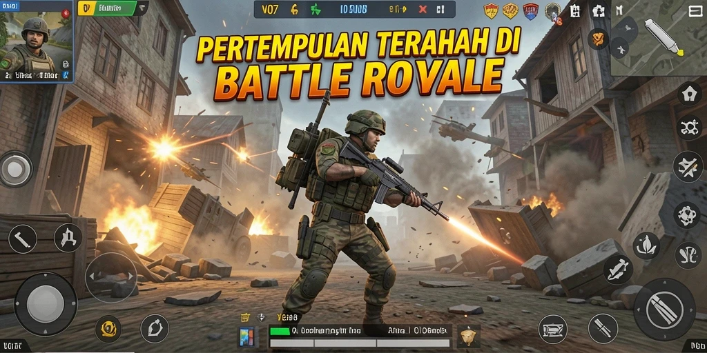 Screenshot gameplay V07 yang menunjukkan aksi intens Battle Royale.